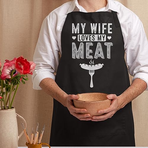 Aprons For Husband BBQ Cooking Baking Grilling Funny Aprons for Men Anniversary Birthday Valentines Apron with Pockets Gifts (Husband)
