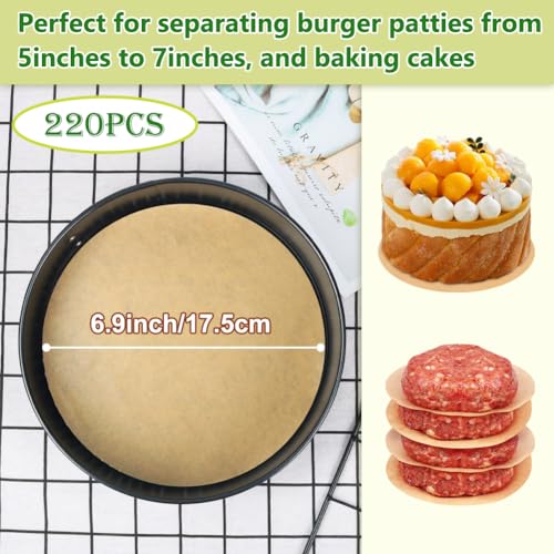 220pcs 7 Inch Parchment Paper Rounds for Springform Pan and Cake Pan (7inch-220pcs / Unbleached)