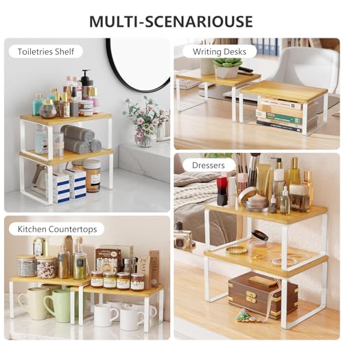 Bamboo Cabinet Organizer Shelf (White and Natural)