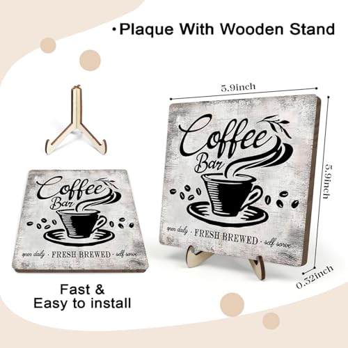 Vintage Coffee Bar Sign Plaque for Coffee Station (Gray / 5.9 x 5.9 x 0.32 inches)