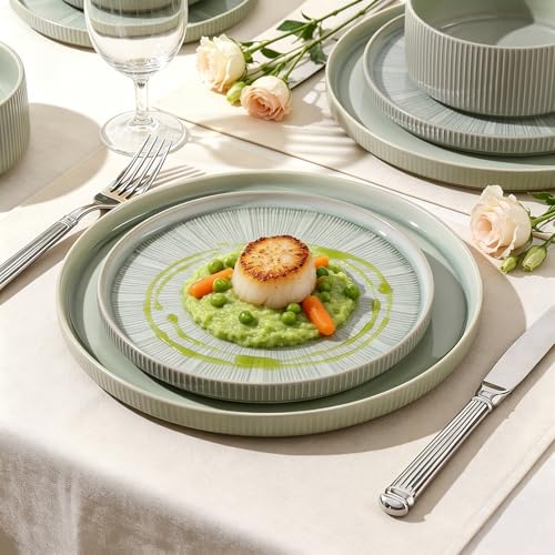 Stoneware Dinnerware Sets for 4 (Sage Green / 4-Set(12pcs))