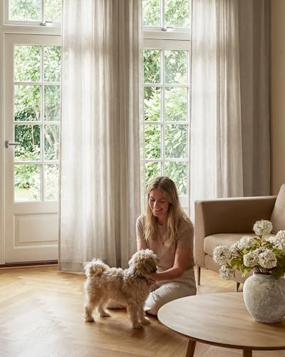 Semi Sheer Linen Curtains for Bedroom (52"W x 84"L (Pack of 2) / Natural)
