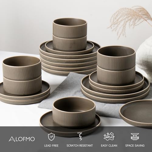 Stoneware Dinnerware Sets for 4 (Matte Green / 4-Set(12pcs))