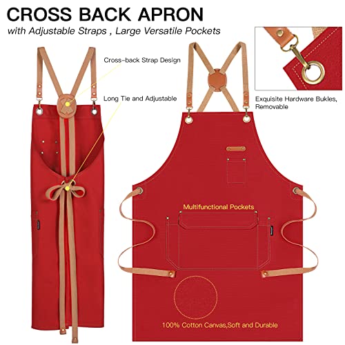 Chef Apron Men Women (Red, 6 Pack)