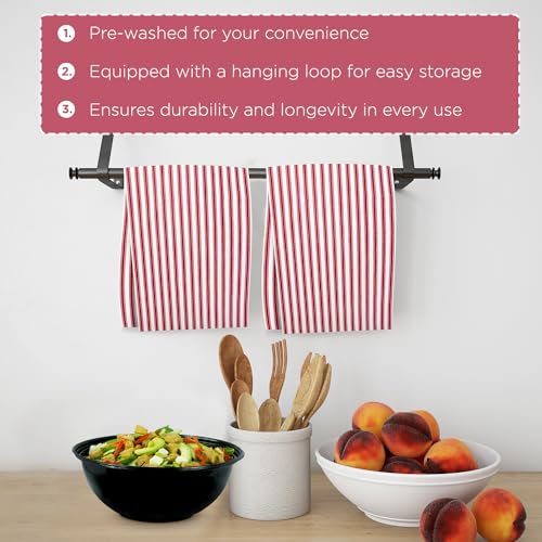 Stripe Kitchen Dish Towels With Hanging Loop (Red (French))