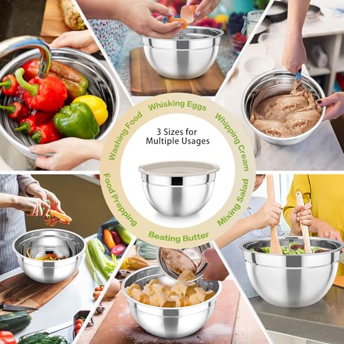 Stainless Steel Mixing Bowls with Airtight Lids (Khaki / Airtight Lids)