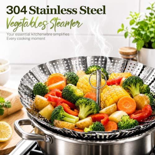 304 Expandable Collapsible Vegetable Steamer Basket for Pot (Extra Large (6.5" to 10.8"))