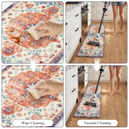 Anti Fatigue Kitchen Mat (Orange/Blue/Multi / 17.3" x 47"+17.3" x 29"--0.47 inches)
