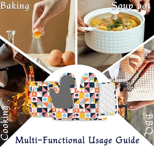 Oven Mitts and Pot Holders Sets Abstract Geometric Silicone Kitchen Mits Potholders Colorful Modern Art Heat Resistant 4Pcs Oven Gloves Hot Pads for Baking Cooking BBQ Grilling Home Decor (Abstract Geometric,colorful Modern Art)