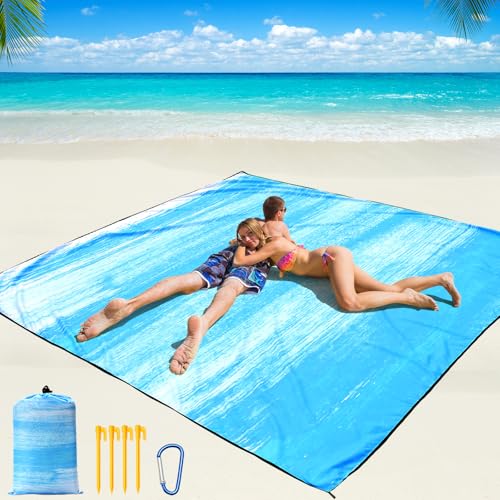 Beach Blanket Mat Waterproof Sandproof for 2 (Blue-green Tinted Gradation / 79" X 83"（1-4person）)