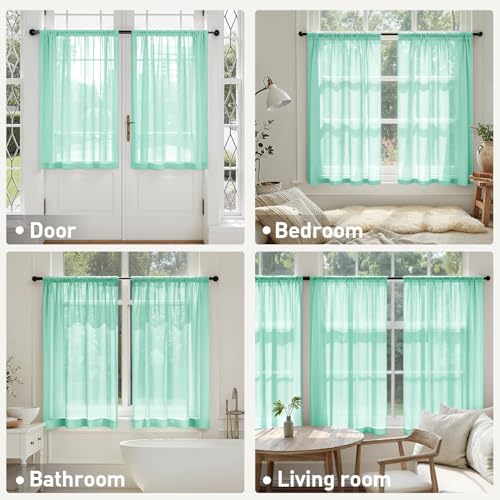 Aqua Sheer Curtains 63 Inches Long 4 Panels 42 x 63 Inches (42"W x 63"L (Pack of 4) / Aqua)