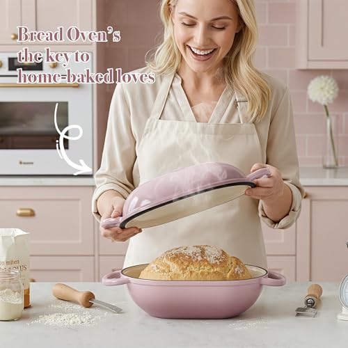 2 QT Oval Dutch Oven for Bread Baking (PINK / 2QT)