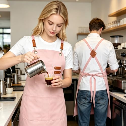 Chef Aprons for Men Women with 4 Pockets (Light Pink)