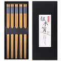 Reusable Chopsticks Japanese Natural Bamboo Classic Style 5 Pairs Lightweight Safe Chop Sticks 8.8 Inch (Blue Fish)