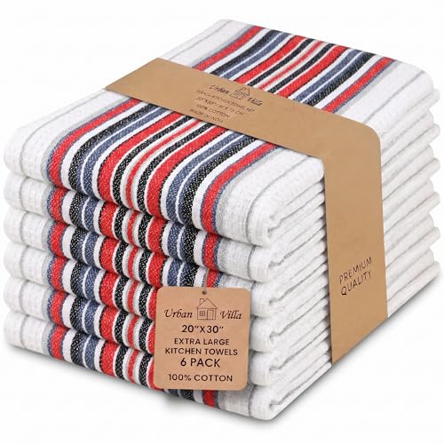 Kitchen Towels Cotton Dish Towels 20”x30” (20" x 30" (Set of 6) / 006 White - Stripes)