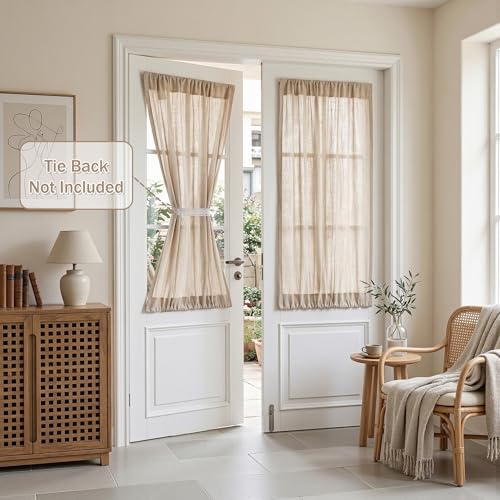 Oatmeal French Door Curtains for Door Window 40 Inch Length 2 Panels Short Semi Sheer Light Filtering Curtain for Glass Small Window Drapes Rod Pocket for Bedroom Bathroom (26"W x 40"L (Pack of 2) / Taupe)