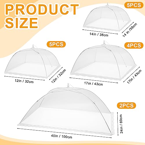 16 Pcs Mesh Food Cover Food Tent Set Reusable Collapsible Pop up Food Nets for Outdoors Summer Party Picnic (White)