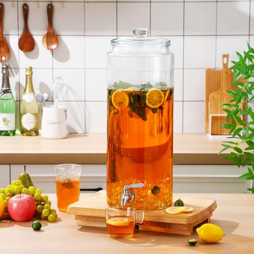 2 Pack 3 Gallon Glass Drink Dispenser for Parties Glass Beverage Dispenser with Stand and Spigot Leakproof Iced Water Storage Lemonade Juice Jar Mason with Lids for Wedding Parties Kitchen (3 Gallon)