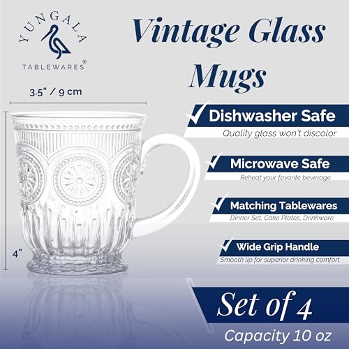 Clear Glass Mugs Set of 4 Hobnail Coffee Mugs 10 oz (Clear)