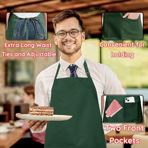 4 Packs Waterproof Cooking Chef Bib Aprons with 2 Pockets for Men Women (Green)