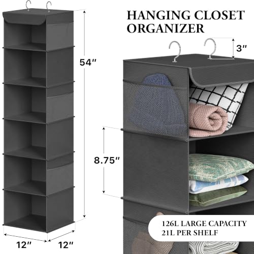 6 Shelf Hanging Closet Organizer (6 Shelf / Dark Gray)