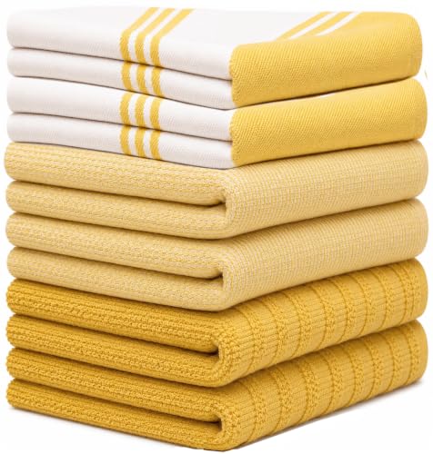 Premium Kitchen Towels 6 Pack 100% Cotton 20"x28" Dish Towels (Yellow Wide Stripe / Kitchen Towels - Mixed Styles (6 Pack))