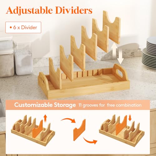 Bamboo Lid Organizers for Inside Cabinet with 7 Sections (Extra Large(15.6" x 8.1") / Natural)