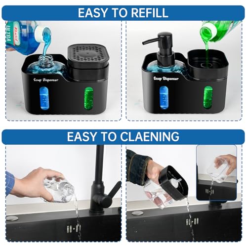 Hand Soap and Dish Soap Dispenser Set for Kitchen (Black)