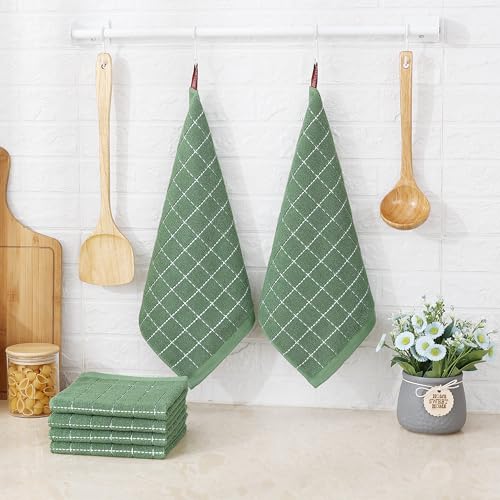 100% Cotton Terry Kitchen Dish Cloths (Grass Green / 12 X 12 - 6 Pack)