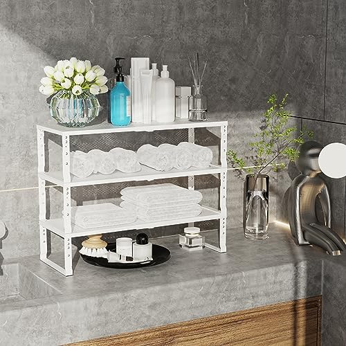 Expandable Adjustable Stackable Kitchen Organizer (1 Pack/White / 7.87"D x 16.6"~26.5"W x 6.1"/7.5"H)