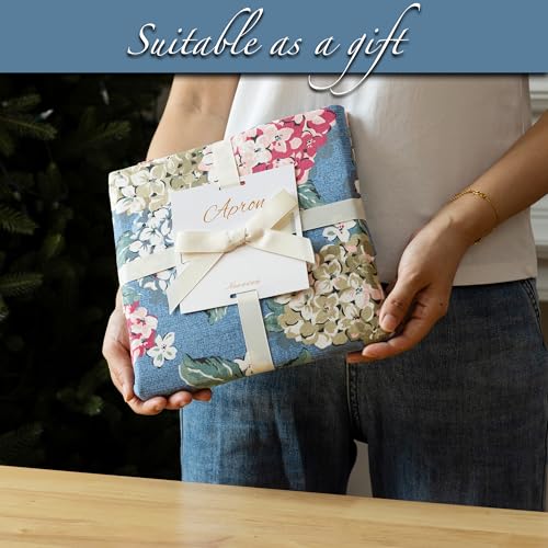 Apron Dress for Women with Pockets (Blue-hydrangea)