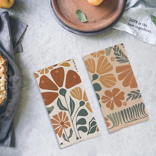 Abstract Boho Floral Kitchen Towels Set of 2 (Patterned / Casual)