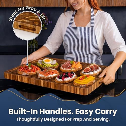 End Grain Acacia Wood Cutting Board for Kitchen 24x18x1.5 in (Natural / 24"L x 18"W)