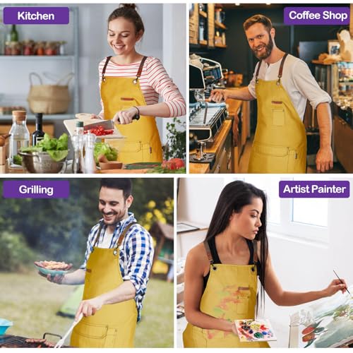 Chef Apron Men Women (Yellow, 6 Pack)