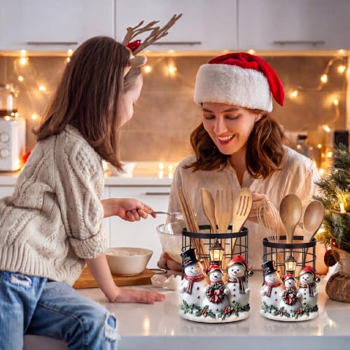2 Pcs Christmas Kitchen Decorations Metal Snowman Utensil Holder (Snowman)