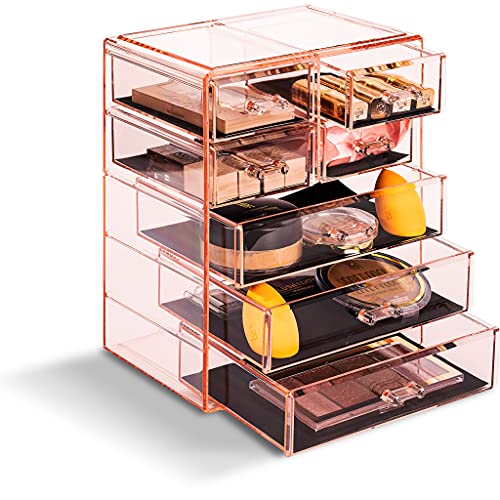 7 Drawer Makeup Organizer with Small & Wide Drawers (Pink / 3 Large, 4 Small Drawers)