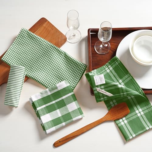 100% Cotton Kitchen Dish Cloths (13"x28" - 4 Pack / 01: Olive)