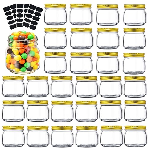 Mason Jars 8 oz 30 Pack Small Glass Canning Jars with Gold Lids (Gold)