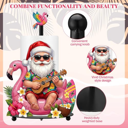 Christmas in July Paper Towel Holder Summer Christmas Kitchen Bathroom Decor Hawaiian Tropical Flamingo Santa Dispenser Kitchen Paper Holder Stand for Xmas in July Countertop Toilet Home Decor (July Christmas)