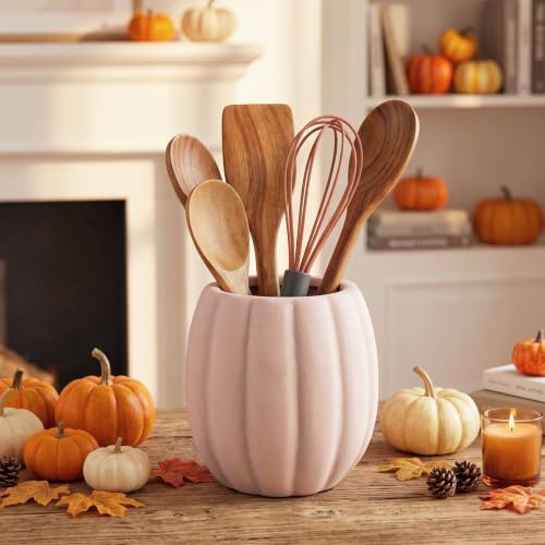 Fall Pumpkin Utensil Holder (Minimalist / White / Ceramic)