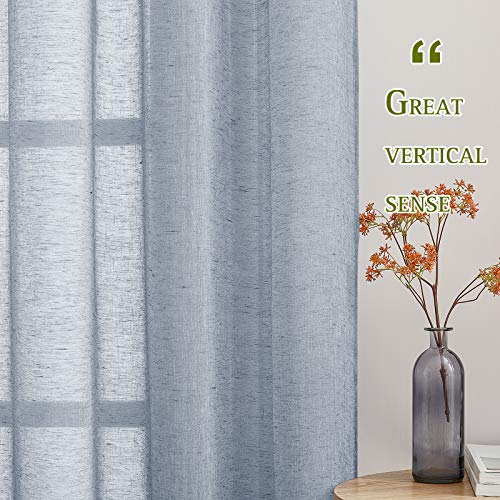 Linen Semi Sheer Flax Curtains 96" L (52"W x 96"L (Pack of 2) / Sea Mist)