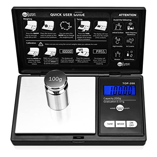 Digital Pocket Gram Scale 200g x 0.01g High Precision with 100g Calibration (200g / 0.01g)