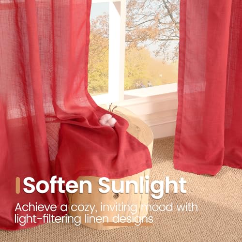 Red Linen Cafe Curtains 36 Inch Length (Red / 24"W x 36"L (Pack of 2))