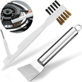2pcs Kitchen Gas Stove Cleaning Brass Wire Brush Putty Scraper Rust Grease Grime Cleaner (Stove Brush + Stainless Steel Scraper)