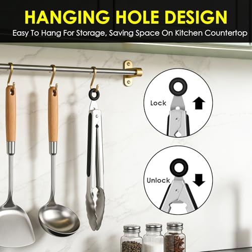 Stainless Steel Cooking Tongs (Metal - Black / 9 + 12 inches)