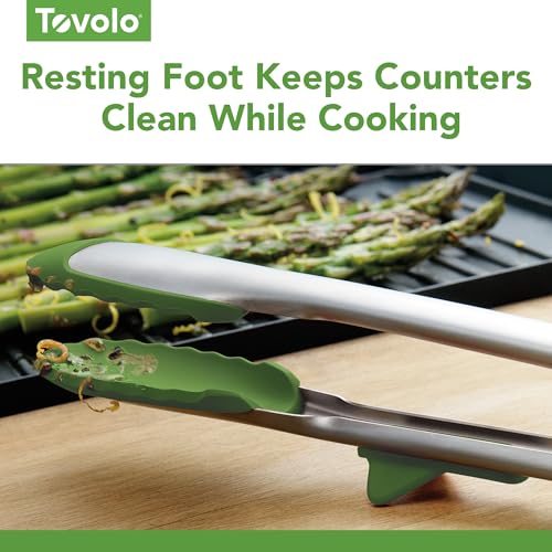 Tongs With Silicone Tips Easy Grip 13” Long Kitchen Tongs Stainless Steel Handle For Cooking (Pesto)