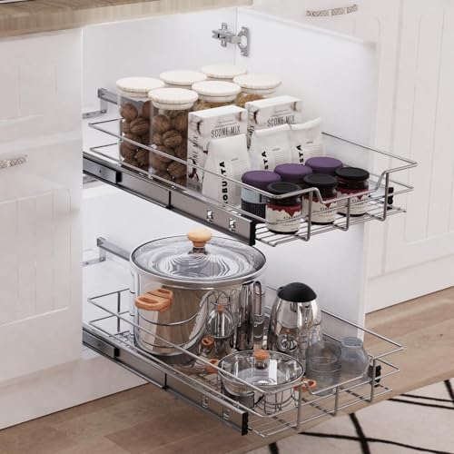 Pull Out Cabinet Organizer 11" W X 17" D (1 Tier - Chrome-Plated / 11" W X 17" D)