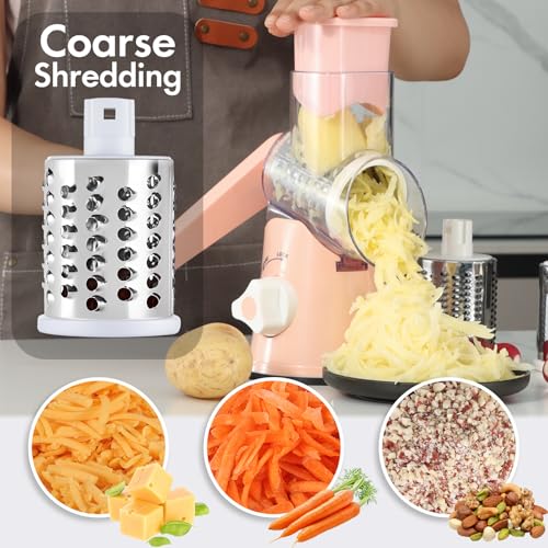 Rotary Cheese Grater with Handle (Pink)