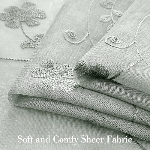 Sage Green Sheer Curtains 84 Inches Long 2 Panels Embroidered Floral Pattern Semi Sheer Window Curtains for Bedroom Living Room (52"W x 84"L (Pack of 2) / Sage Green)