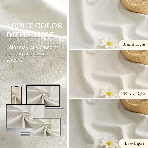 Natural Linen 100% Blackout Curtains for Bedroom 52 Width 108 Long (Cream Beige / 52"W x 108"L (Pack of 2))